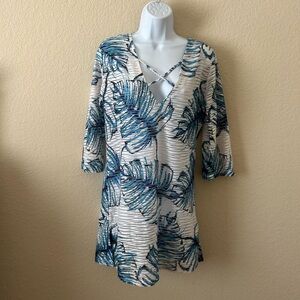 Apt. 9 Teal and White Tropical Swim Cover-Up